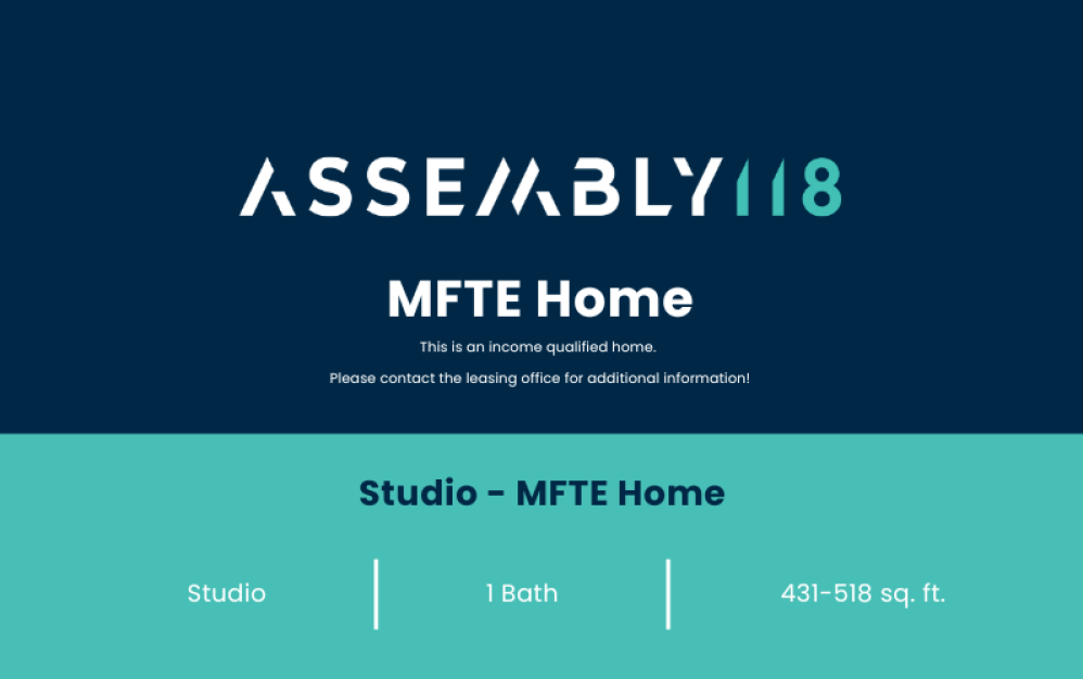 Studio - MFTE - Studio floorplan layout with 1 bathroom and 431 - 518 square feet